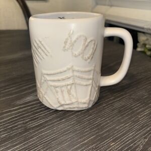 Rae Dunn Halloween White Embossed Spider Web BOO EEK Mug